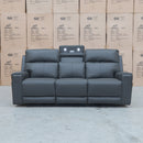 The Anchorage Three Seat Triple Motor Electric Recliner Lounge - Storm Leather available to purchase from Warehouse Furniture Clearance at our next sale event.