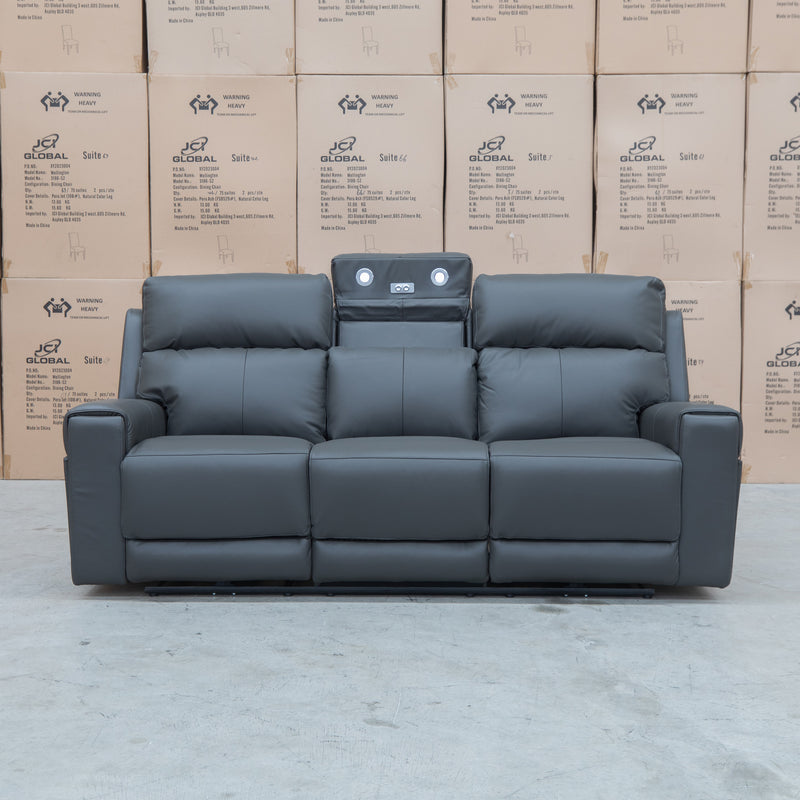 The Anchorage Three Seat Triple Motor Electric Recliner Lounge - Storm Leather available to purchase from Warehouse Furniture Clearance at our next sale event.