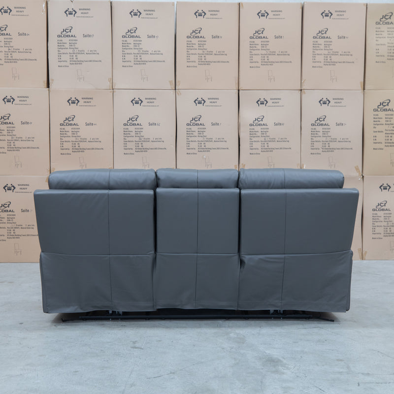 The Anchorage Three Seater Triple Motor Chaise Recliner Lounge - Storm Leather available to purchase from Warehouse Furniture Clearance at our next sale event.