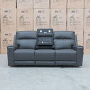 The Anchorage Three Seat Triple Motor Electric Recliner Lounge - Storm Leather available to purchase from Warehouse Furniture Clearance at our next sale event.
