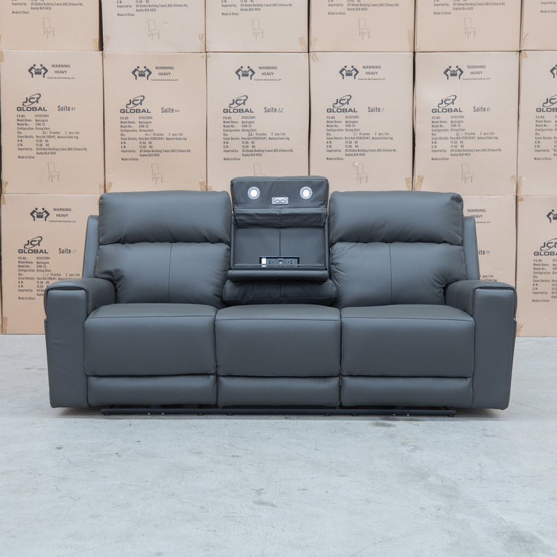 The Anchorage Three Seater Triple Motor Electric Recliner Lounge - Storm Leather available to purchase from Warehouse Furniture Clearance at our next sale event.