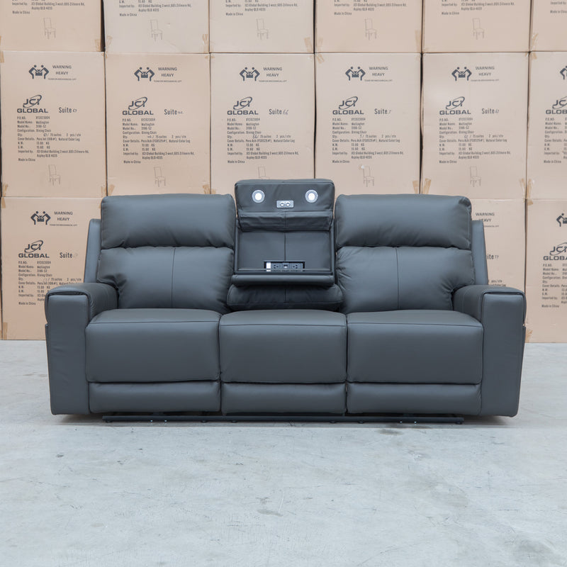 The Anchorage Three Seater Triple Motor Electric Recliner Lounge - Storm Leather available to purchase from Warehouse Furniture Clearance at our next sale event.