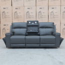 The Anchorage Three Seat Triple Motor Electric Recliner Lounge - Storm Leather available to purchase from Warehouse Furniture Clearance at our next sale event.