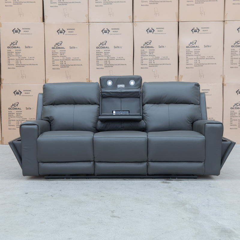 The Anchorage Three Seat Triple Motor Electric Recliner Lounge - Storm Leather available to purchase from Warehouse Furniture Clearance at our next sale event.