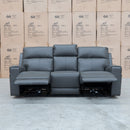 The Anchorage Three Seater Triple Motor Electric Recliner Lounge - Storm Leather available to purchase from Warehouse Furniture Clearance at our next sale event.