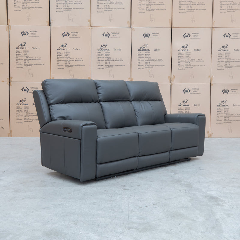 The Anchorage Three Seat Triple Motor Electric Recliner Lounge - Storm Leather available to purchase from Warehouse Furniture Clearance at our next sale event.