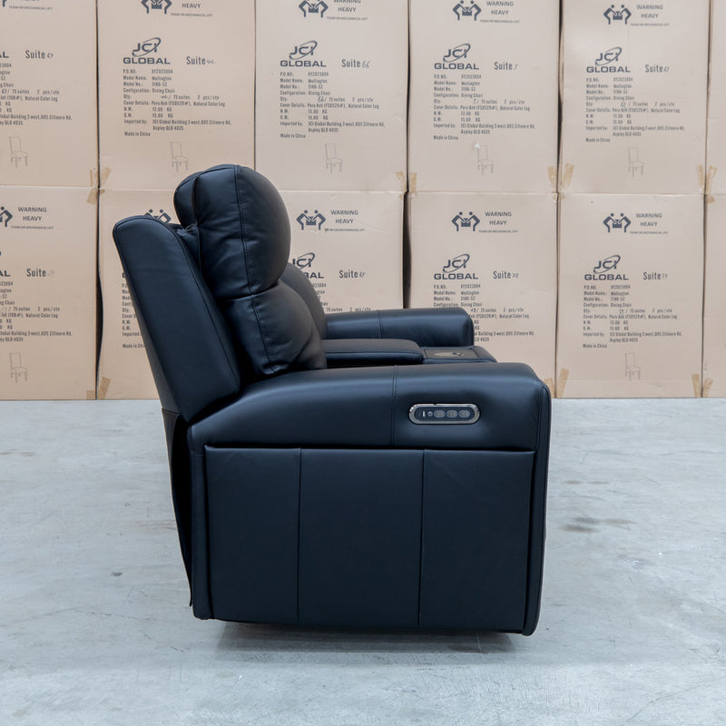 The Anchorage Two Seat Triple Motor Recliner Theatre - Black Leather available to purchase from Warehouse Furniture Clearance at our next sale event.