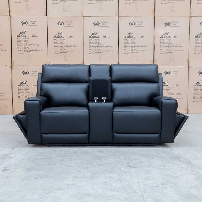 The Anchorage Two Seat Triple Motor Recliner Theatre - Black Leather available to purchase from Warehouse Furniture Clearance at our next sale event.