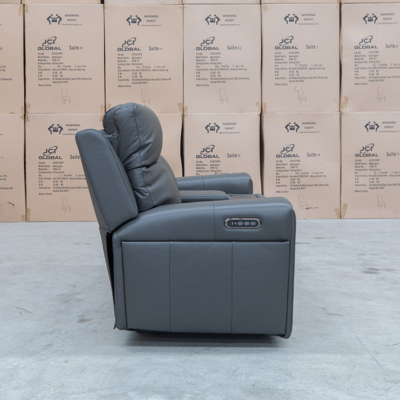 The Anchorage Two Seat Triple Motor Recliner Theatre - Storm Leather available to purchase from Warehouse Furniture Clearance at our next sale event.