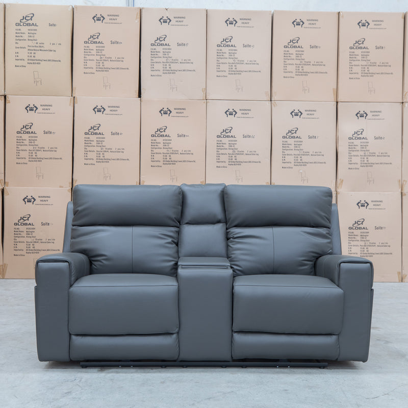 The Anchorage Two Seat Triple Motor Recliner Theatre - Storm Leather available to purchase from Warehouse Furniture Clearance at our next sale event.