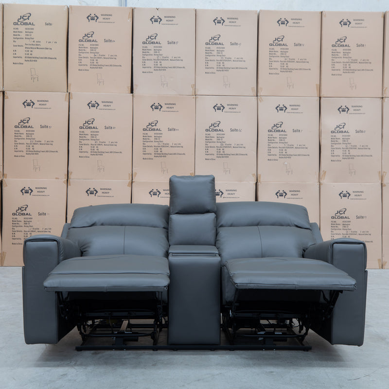 The Anchorage Two Seat Triple Motor Recliner Theatre - Storm Leather available to purchase from Warehouse Furniture Clearance at our next sale event.