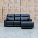 The Anchorage Three Seat Triple Motor Chaise Recliner Lounge - Black Leather available to purchase from Warehouse Furniture Clearance at our next sale event.
