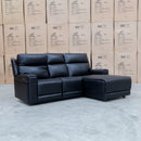 The Anchorage Three Seat Triple Motor Chaise Recliner Lounge - Black Leather available to purchase from Warehouse Furniture Clearance at our next sale event.
