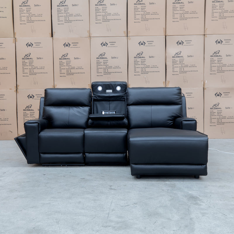 The Anchorage Three Seat Triple Motor Chaise Recliner Lounge - Black Leather available to purchase from Warehouse Furniture Clearance at our next sale event.