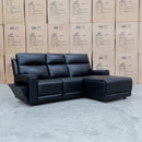 The Anchorage Three Seat Triple Motor Chaise Recliner Lounge - Black Leather available to purchase from Warehouse Furniture Clearance at our next sale event.