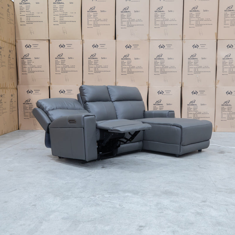 The Anchorage Three Seater Triple Motor Chaise Recliner Lounge - Storm Leather available to purchase from Warehouse Furniture Clearance at our next sale event.