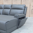 The Anchorage Three Seater Triple Motor Chaise Recliner Lounge - Storm Leather available to purchase from Warehouse Furniture Clearance at our next sale event.