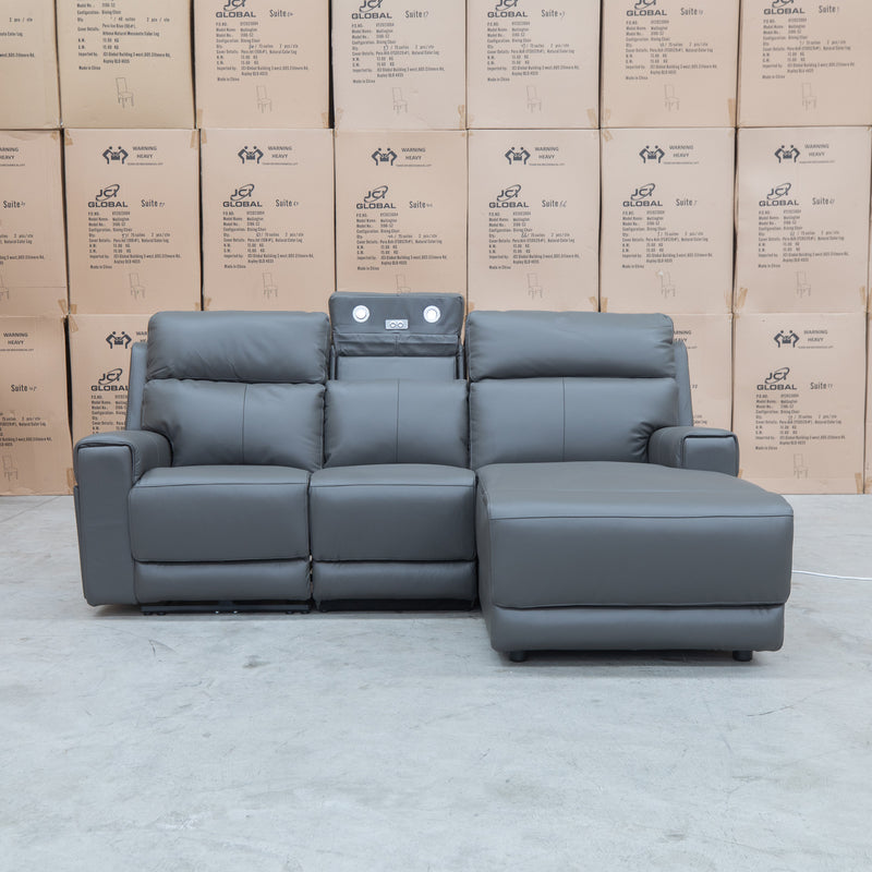 The Anchorage Three Seater Triple Motor Chaise Recliner Lounge - Storm Leather available to purchase from Warehouse Furniture Clearance at our next sale event.