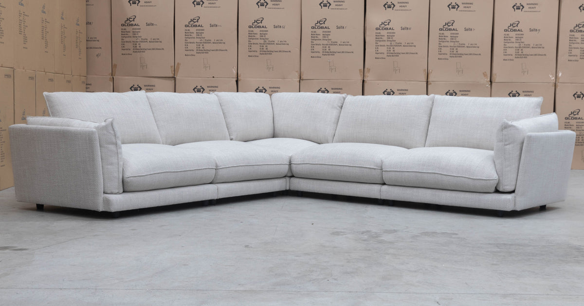 Retreat 5 Piece Feather & Foam Modular Corner Lounge Alabaster