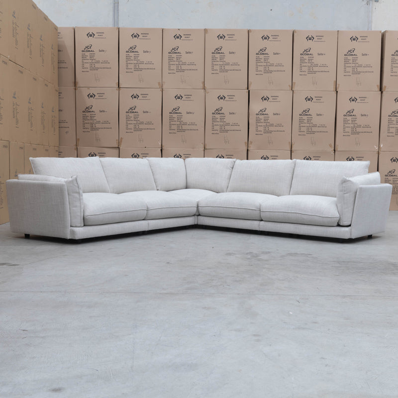 The Retreat 5 Piece Feather & Foam Modular Corner Lounge - Alabaster available to purchase from Warehouse Furniture Clearance at our next sale event.