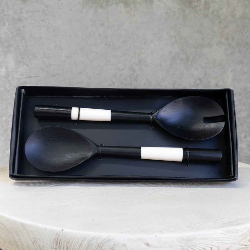 Set of 2 Monochrome Salad Servers   - Black/White - BA15 - Available In-Store Only - Warehouse Furniture Clearance