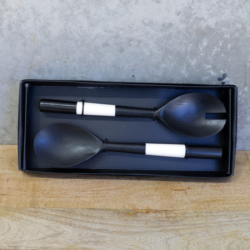 Set of 2 Monochrome Salad Servers   - Black/White - BA15 - Available In-Store Only - Warehouse Furniture Clearance