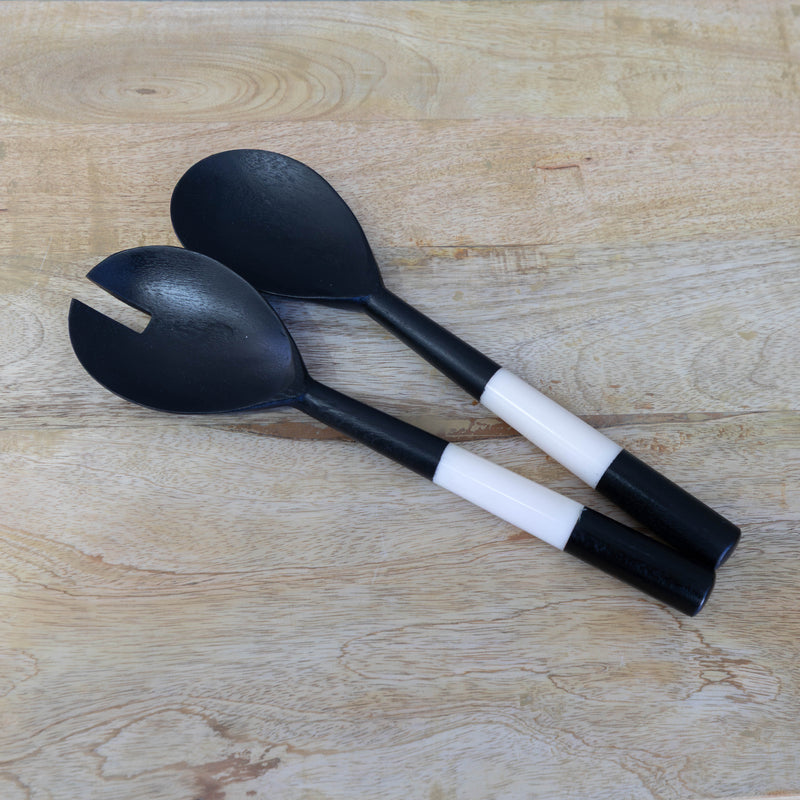 Set of 2 Monochrome Salad Servers   - Black/White - BA15 - Available In-Store Only - Warehouse Furniture Clearance