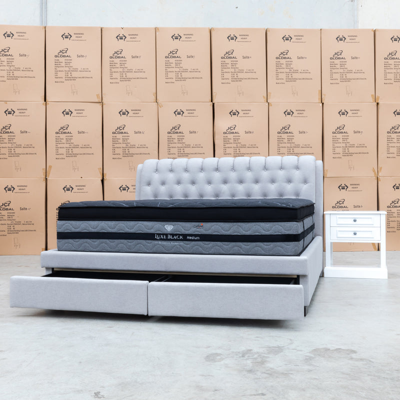 The Barslow King Fabric Storage Bed - Light Grey - In-store purchase only available to purchase from Warehouse Furniture Clearance at our next sale event.