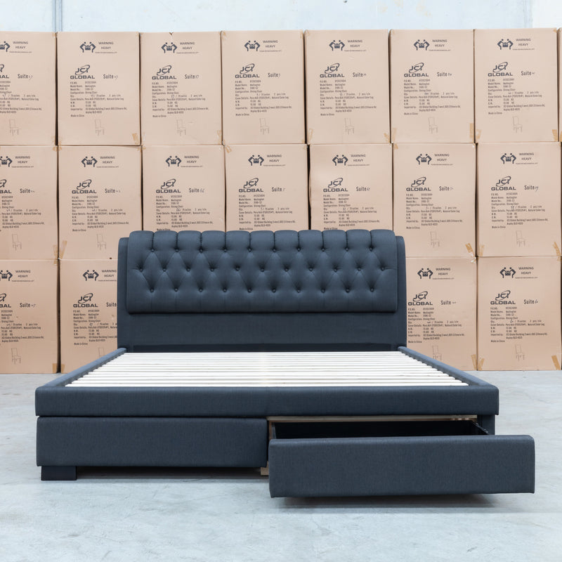 The Barslow King Fabric Storage Bed - Deluxe Grey - In-store purchase only available to purchase from Warehouse Furniture Clearance at our next sale event.