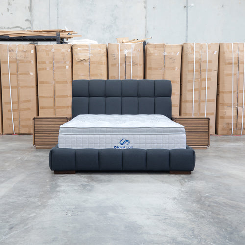 The Bailey Queen Upholstered Bed - Charcoal available to purchase from Warehouse Furniture Clearance at our next sale event.
