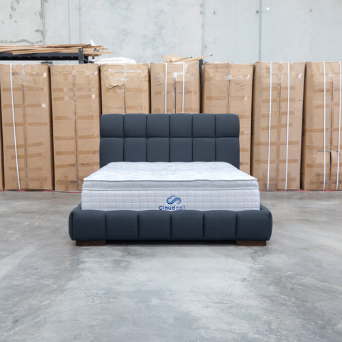 The Bailey Queen Upholstered Bed - Charcoal available to purchase from Warehouse Furniture Clearance at our next sale event.