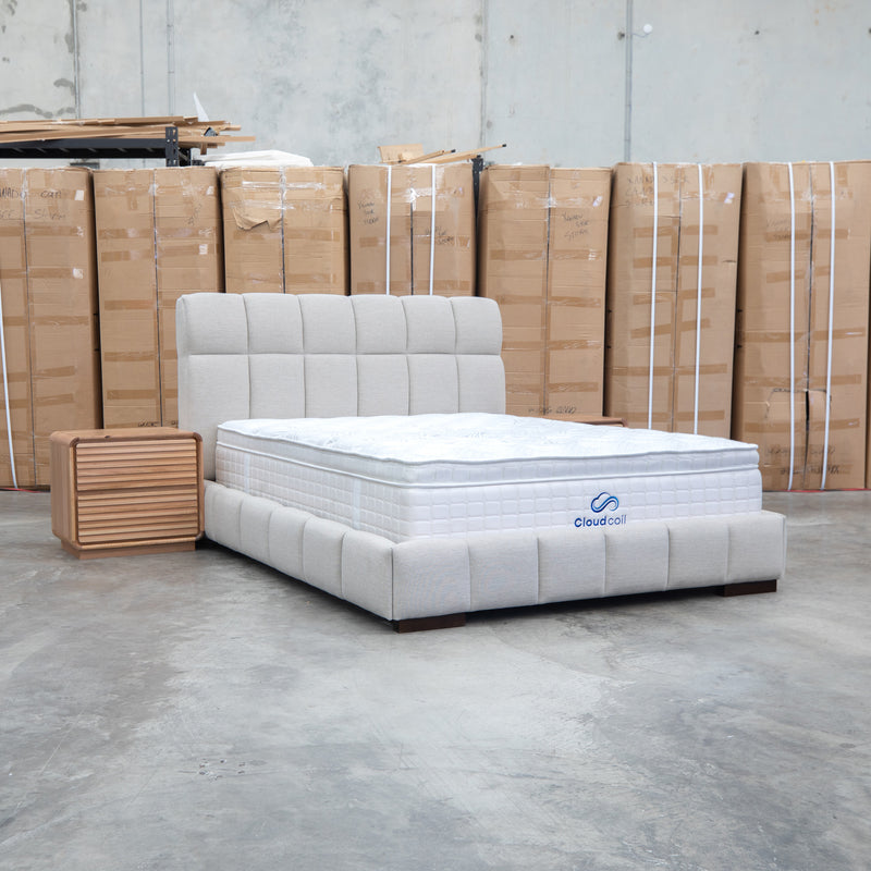 The Bailey Queen Upholstered Bed - Oat White