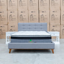 The Bailey Queen Upholstered Bed - Grey available to purchase from Warehouse Furniture Clearance at our next sale event.