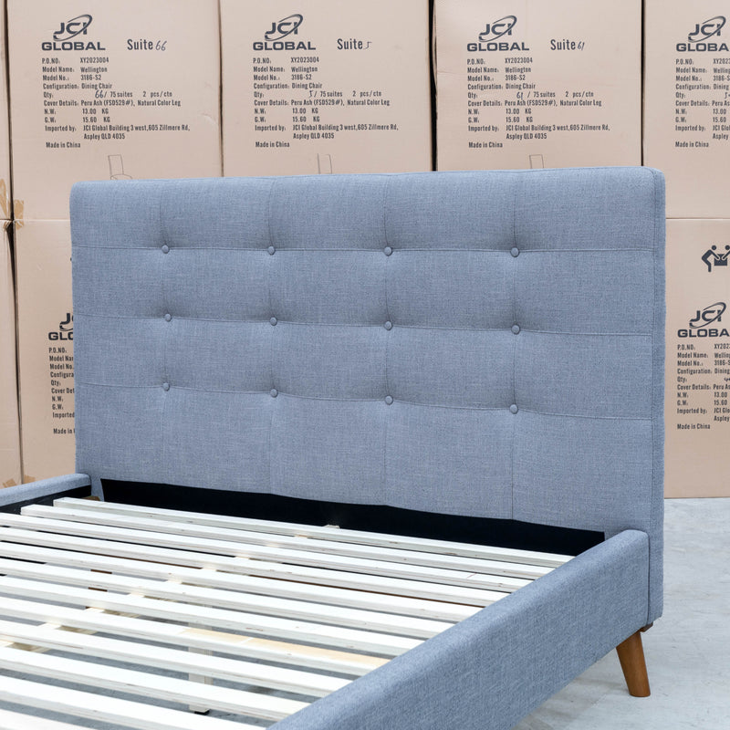 The Bailey Queen Upholstered Bed - Grey available to purchase from Warehouse Furniture Clearance at our next sale event.