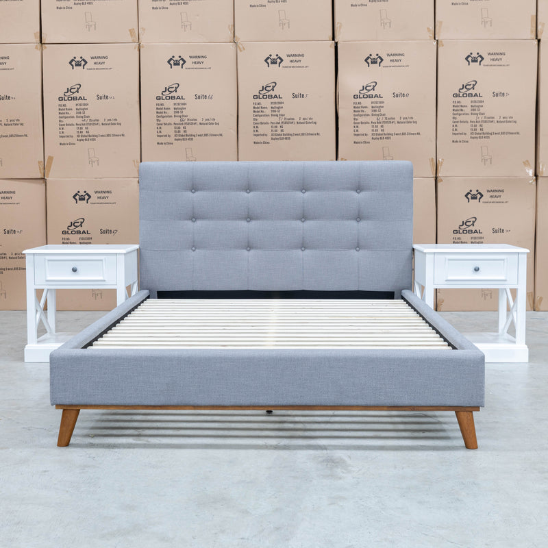 The Bailey Queen Upholstered Bed - Grey available to purchase from Warehouse Furniture Clearance at our next sale event.