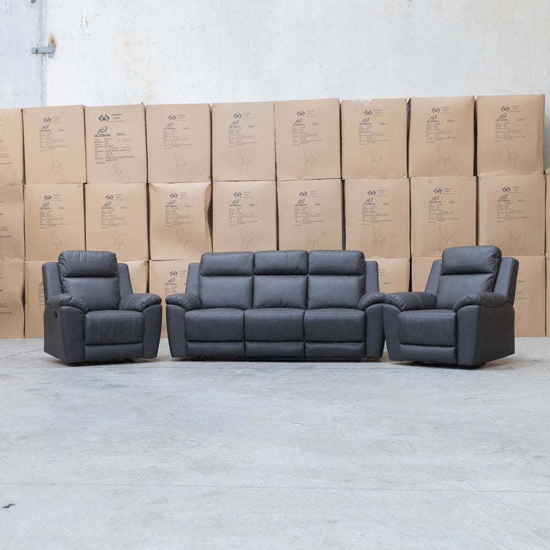 The Bari Three Seat Recliner Lounge - Charcoal available to purchase from Warehouse Furniture Clearance at our next sale event.