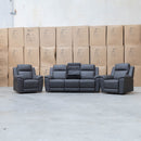 The Bari Three Seat Recliner Lounge - Charcoal available to purchase from Warehouse Furniture Clearance at our next sale event.