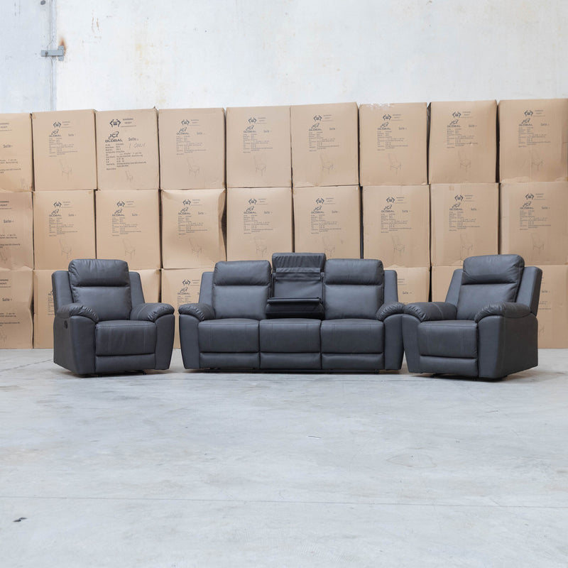 The Bari Three Seat Recliner Lounge - Charcoal available to purchase from Warehouse Furniture Clearance at our next sale event.