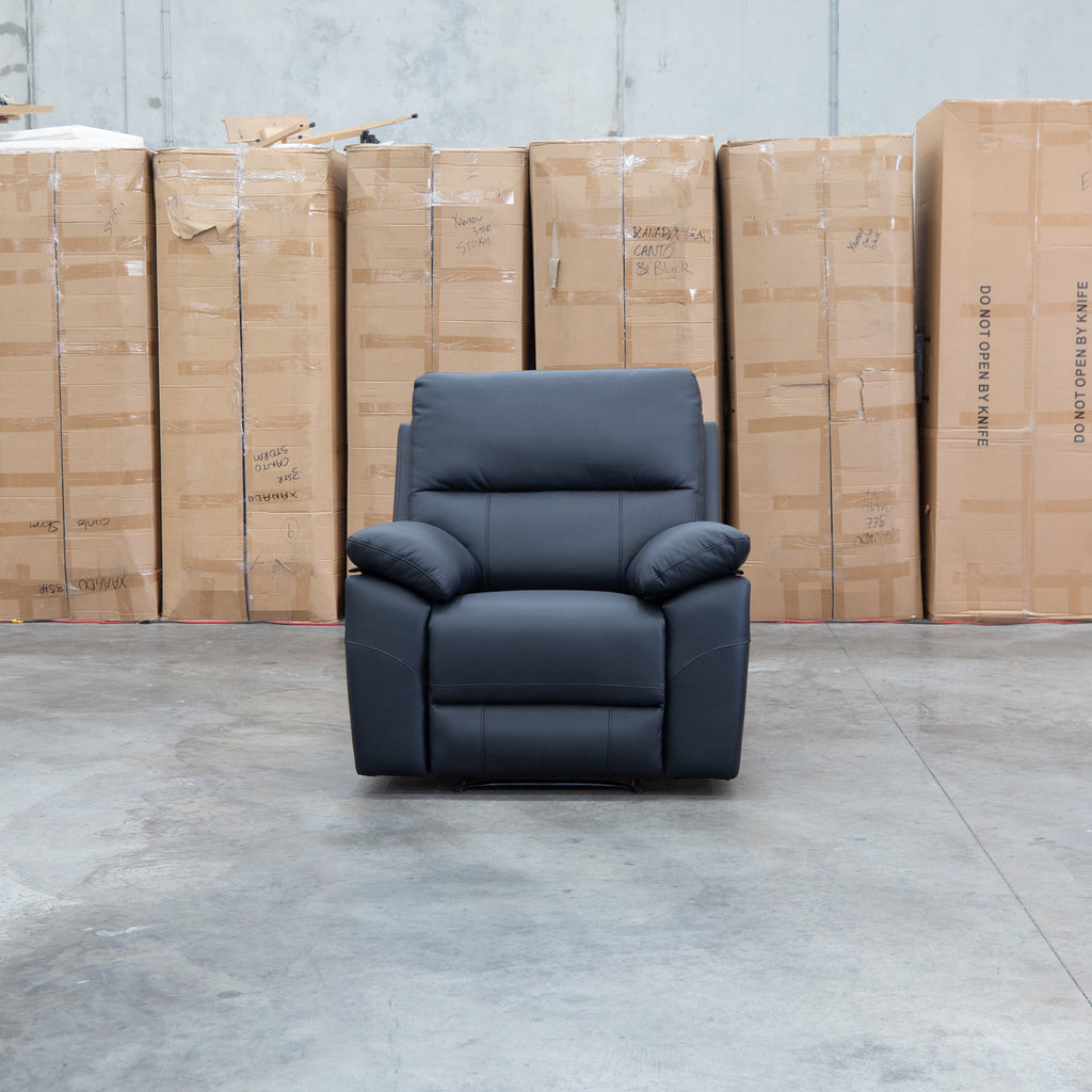 The Bayview Single Electric Leather Recliner - Black available to purchase from Warehouse Furniture Clearance at our next sale event.