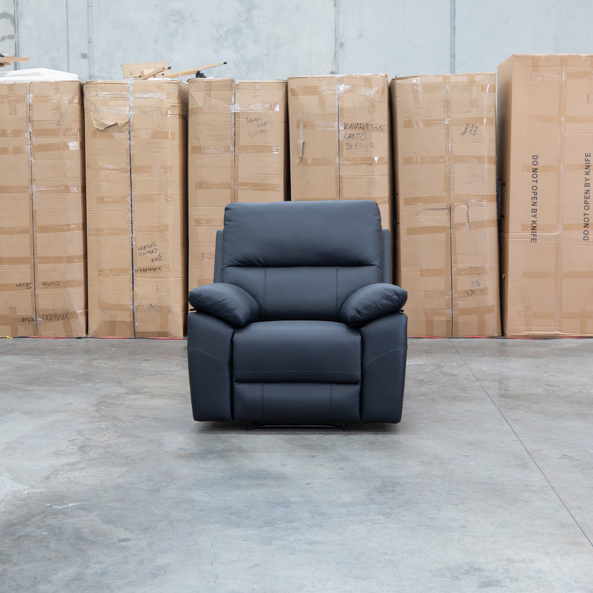The Bayview Single Electric Leather Recliner - Black available to purchase from Warehouse Furniture Clearance at our next sale event.