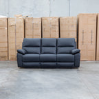 The Bayview Three Seat Electric Leather Recliner Lounge - Black available to purchase from Warehouse Furniture Clearance at our next sale event.