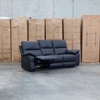 The Bayview Three Seat Manual Leather Recliner Lounge - Black available to purchase from Warehouse Furniture Clearance at our next sale event.