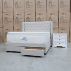 The Amie Queen Fabric Gas Lift & Storage Drawer Bed - Oat White - PRE ORDER Available After 7th November available to purchase from Warehouse Furniture Clearance at our next sale event.