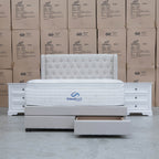 The Amie Queen Fabric Gas Lift & Storage Drawer Bed - Oat White - PRE ORDER Available After 7th November available to purchase from Warehouse Furniture Clearance at our next sale event.
