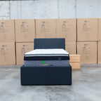 The York King Single Fabric Trundle Bed - Charcoal (Reversible Trundle) available to purchase from Warehouse Furniture Clearance at our next sale event.