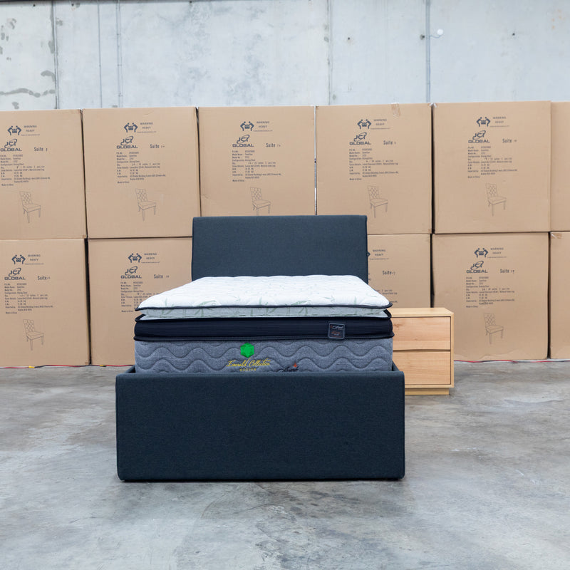 The York King Single Fabric Trundle Bed - Charcoal (Reversible Trundle)