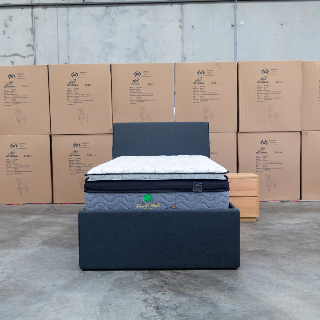 The York King Single Fabric Trundle Bed - Charcoal (Reversible Trundle) available to purchase from Warehouse Furniture Clearance at our next sale event.