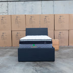 The York King Single Fabric Trundle Bed - Charcoal (Reversible Trundle) available to purchase from Warehouse Furniture Clearance at our next sale event.
