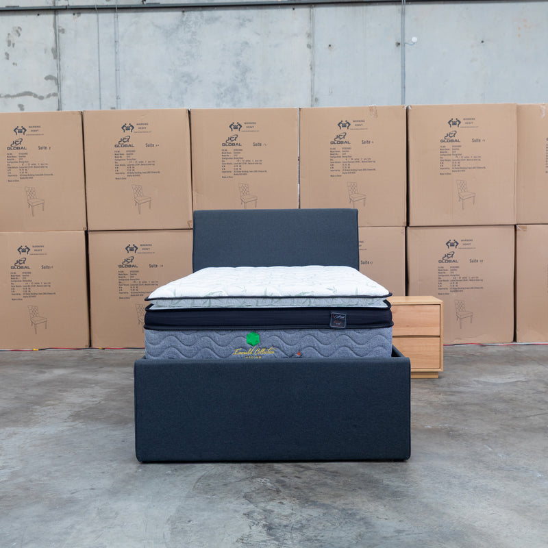 The York King Single Fabric Trundle Bed - Charcoal (Reversible Trundle)