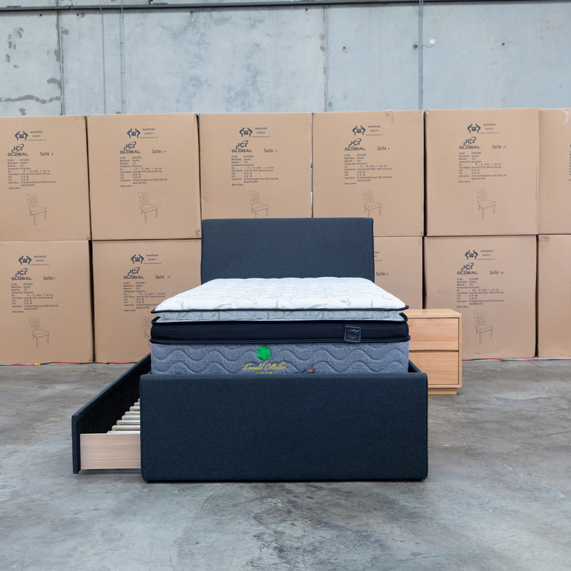 The York King Single Fabric Trundle Bed - Charcoal (Reversible Trundle)